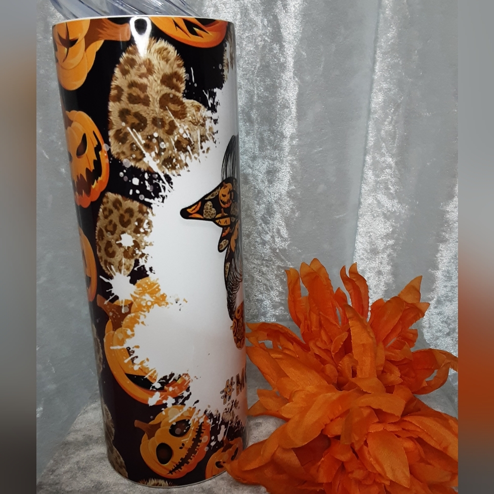 Handmade Halloween Fall Mom Life 20 oz Tumbler Orange White Thermos - Picture 3 of 6